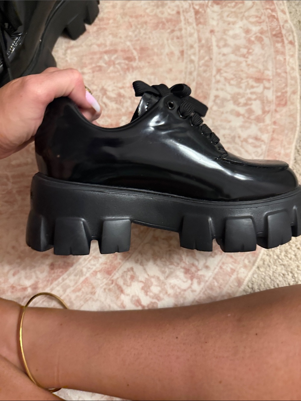 Prada Black Patent Lace-Up Chunky Boots - Picture 5 of 14
